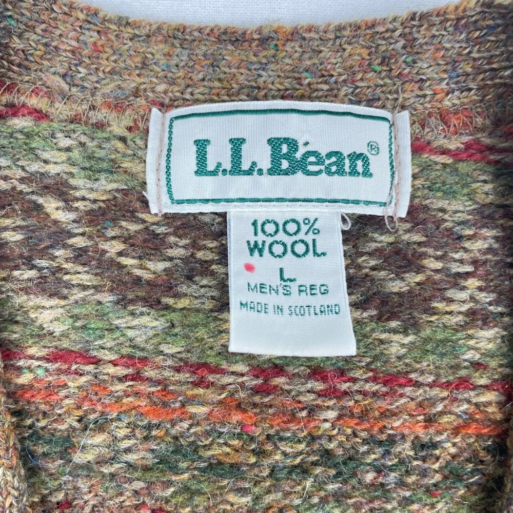 LL Bean Mens Large Wool Fair Isle Sweater Vest Scotland Multi Color V-Neck
